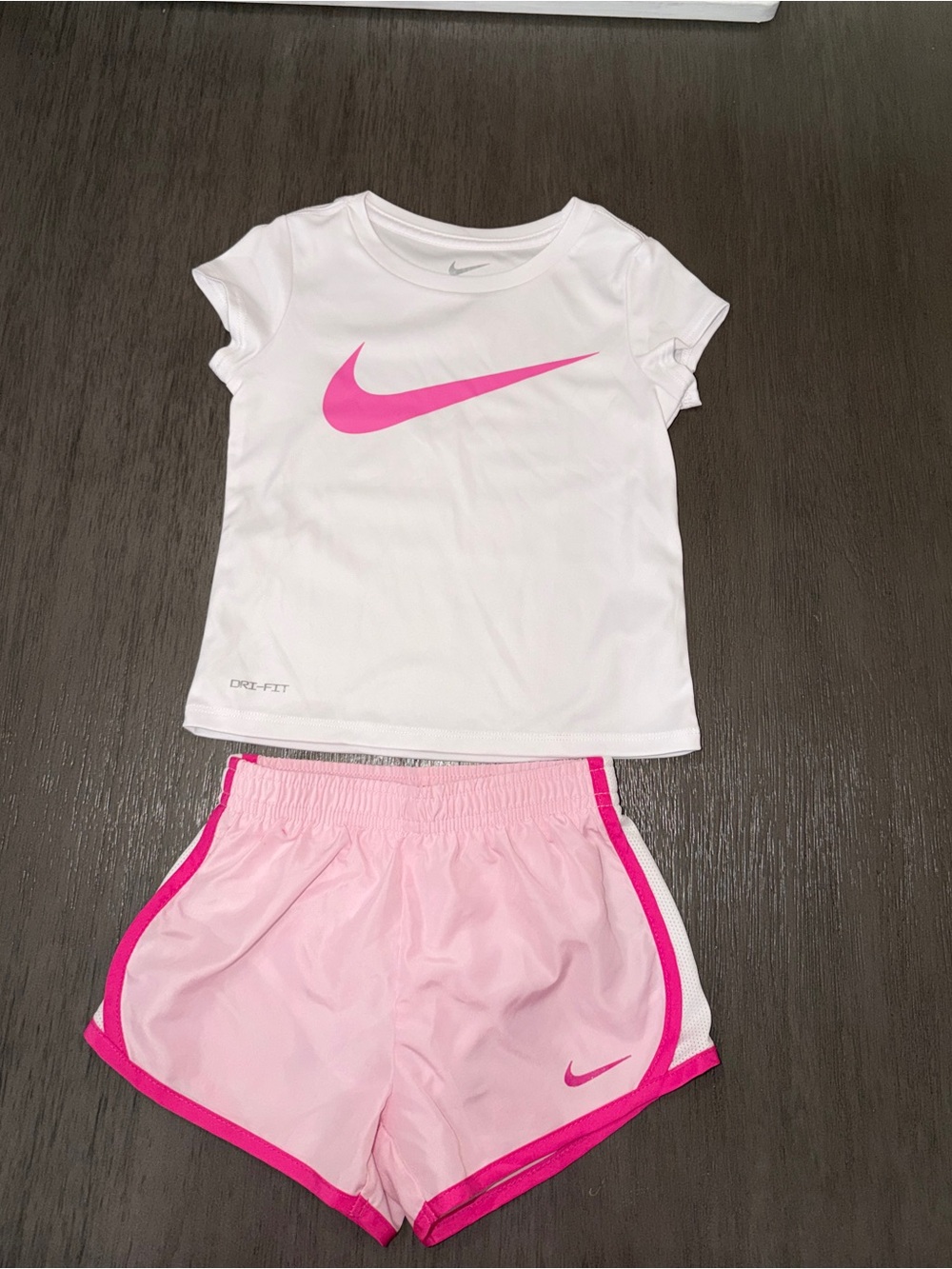 Nike White Tee with Pink Swoosh & Light Pink Athletic Shorts